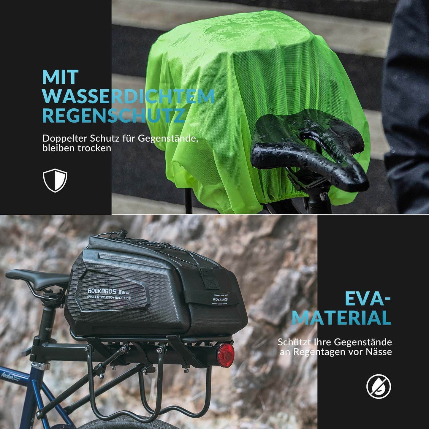 ROCKBROS Wodoodporna torba rowerowa 9L z pokrowcem przeciwdeszczowym i paskiem na ramię