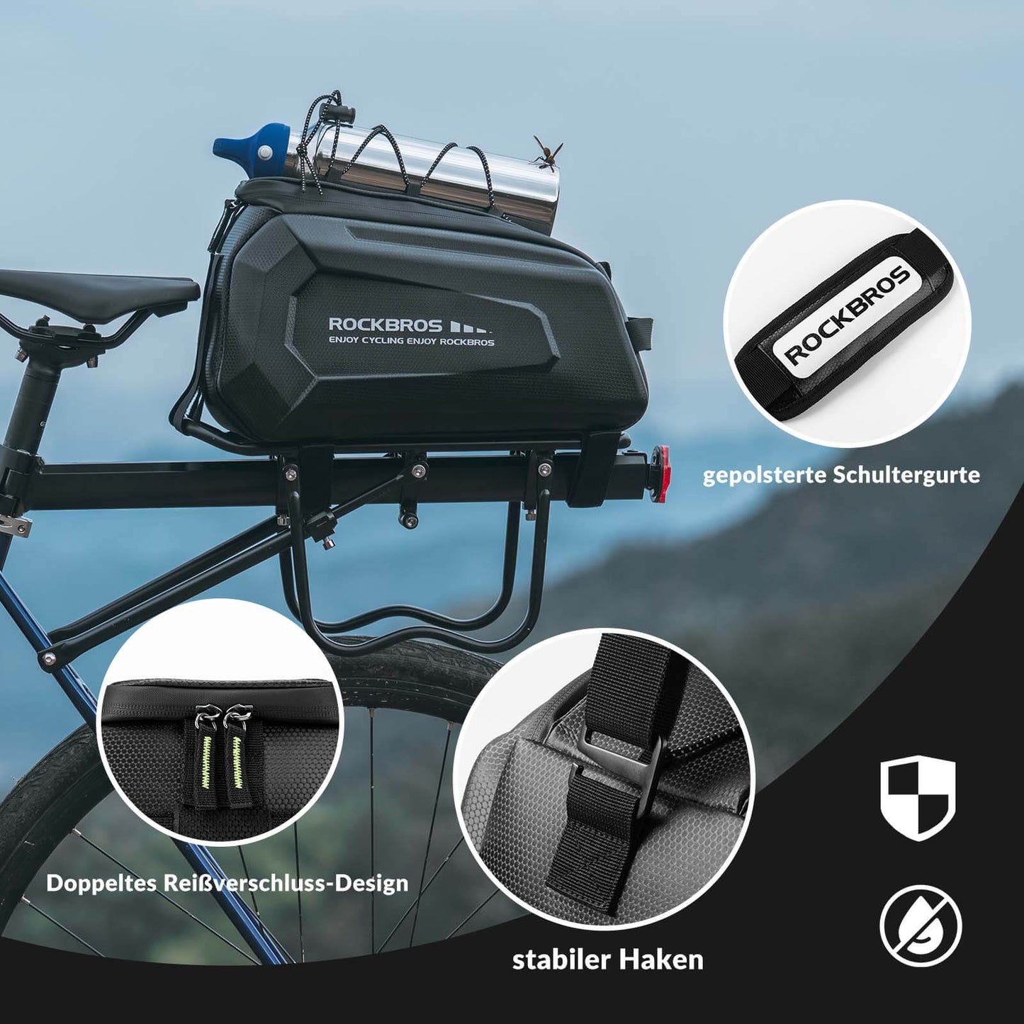ROCKBROS Wodoodporna torba rowerowa 9L z pokrowcem przeciwdeszczowym i paskiem na ramię