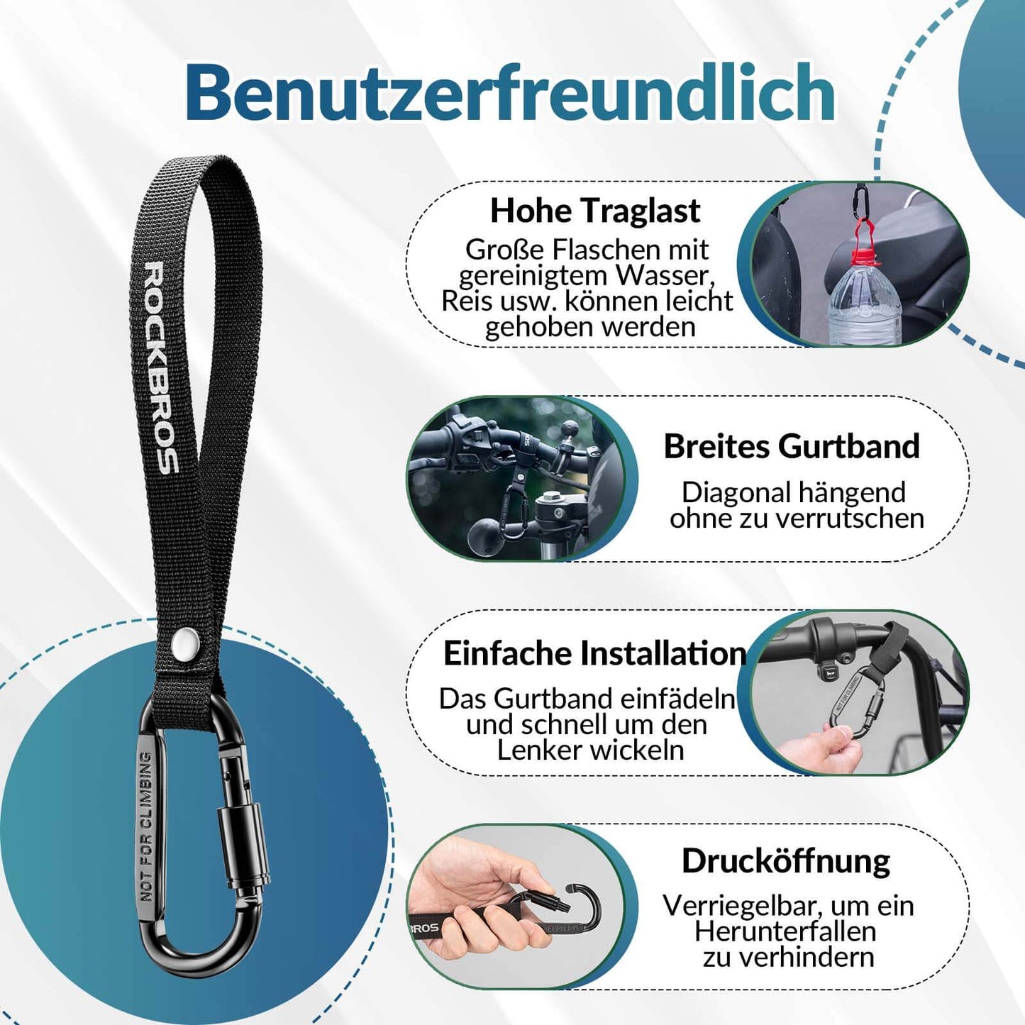 Wielofunkcyjny karabińczyk rowerowy z wytrzymałym paskiem ROCKBROS
