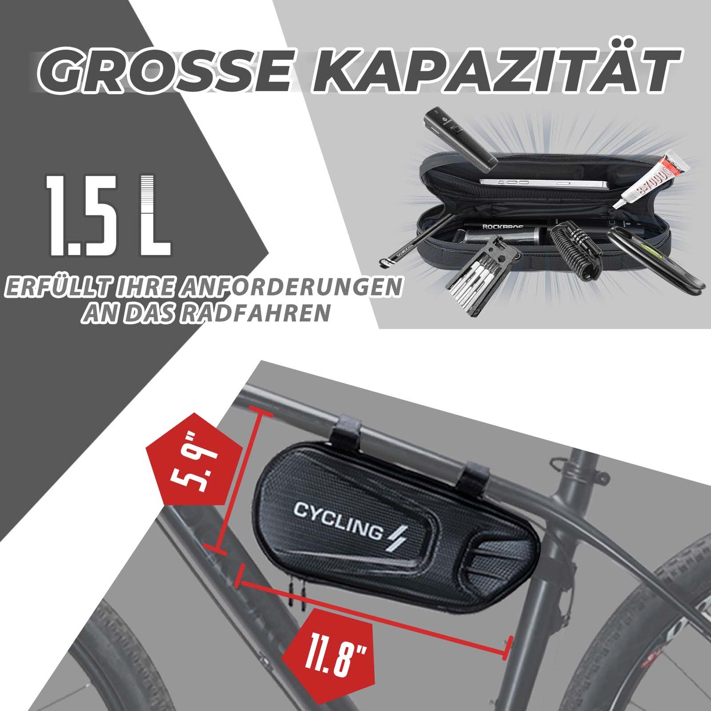 Torba na ramę roweru 1,5L trójkątna wodoodporna torba rowerowa ROCKBROS