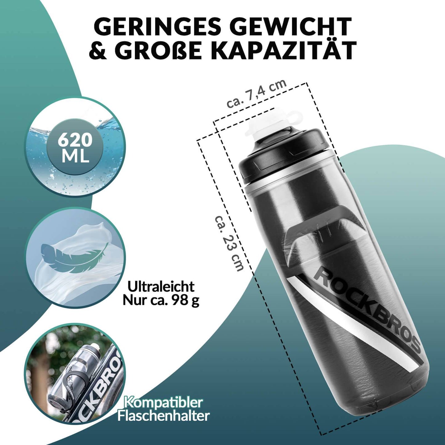 Bidon rowerowy 620 ml, bidon sportowy z funkcją chłodzenia 5 godzin, ROCKBROS