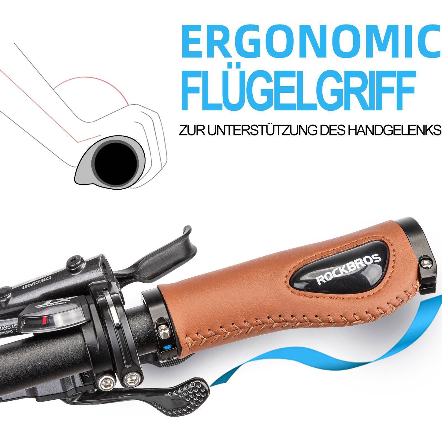 Chwyty rowerowe skórzane do kierownicy o średnicy 22,2 mm, ROCKBROS