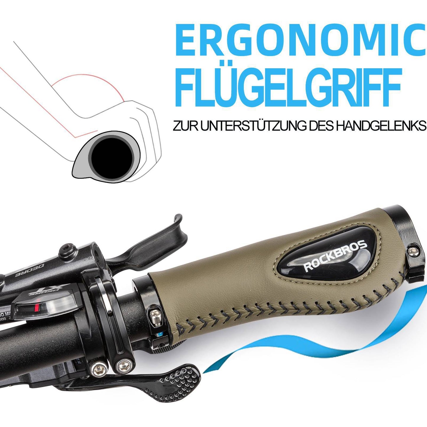 Chwyty rowerowe skórzane do kierownicy o średnicy 22,2 mm, ROCKBROS