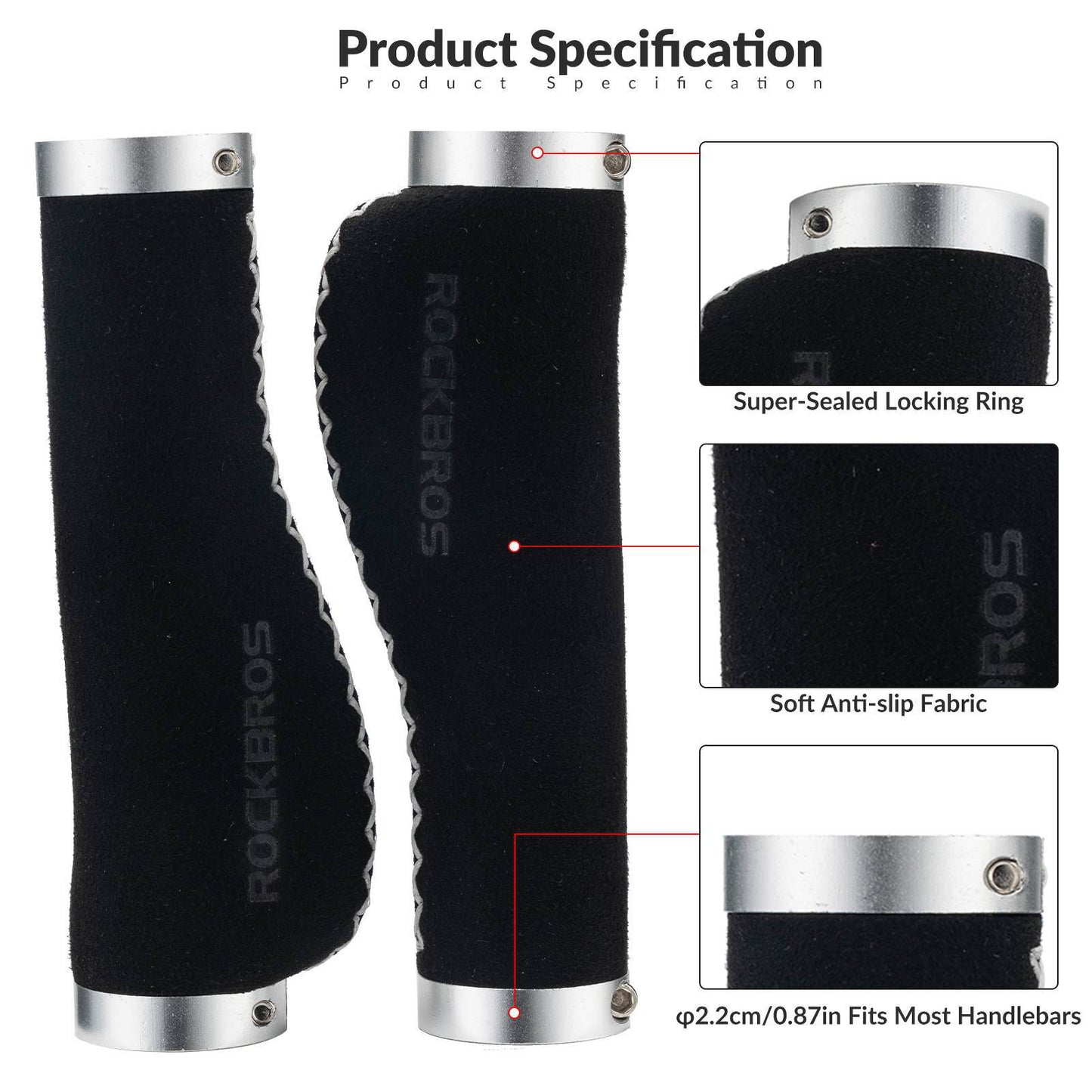 Chwyty rowerowe skórzane do kierownicy o średnicy 22,2 mm, ROCKBROS