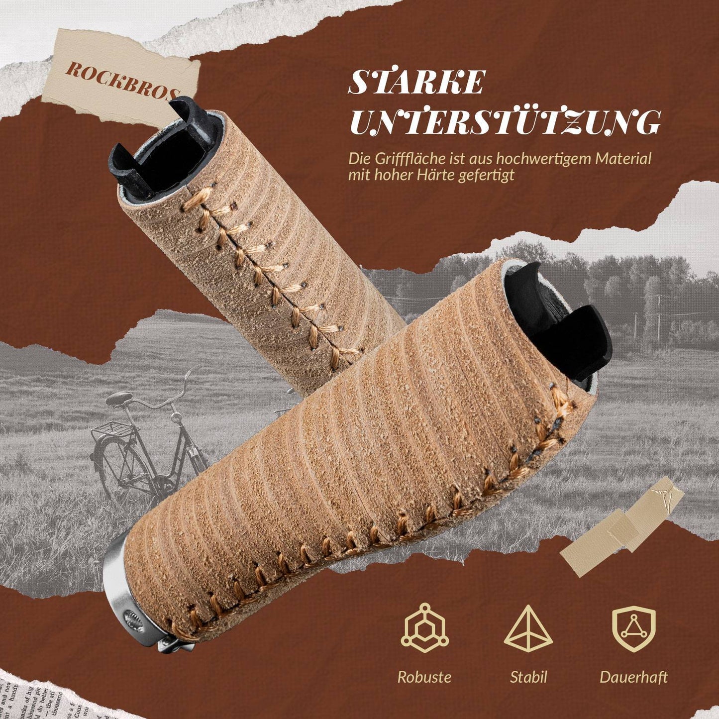 Uchwyty kierownicy Retro MTB, ergonomiczny design, ROCKBROS