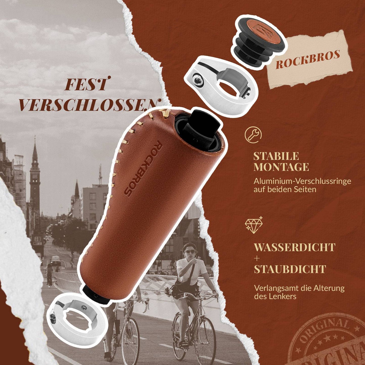Uchwyty kierownicy Retro MTB, ergonomiczny design, ROCKBROS