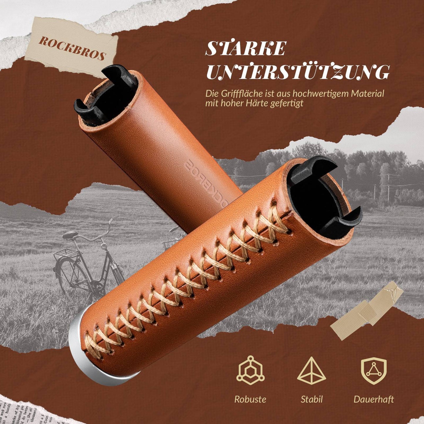 Uchwyty kierownicy Retro MTB, ergonomiczny design, ROCKBROS