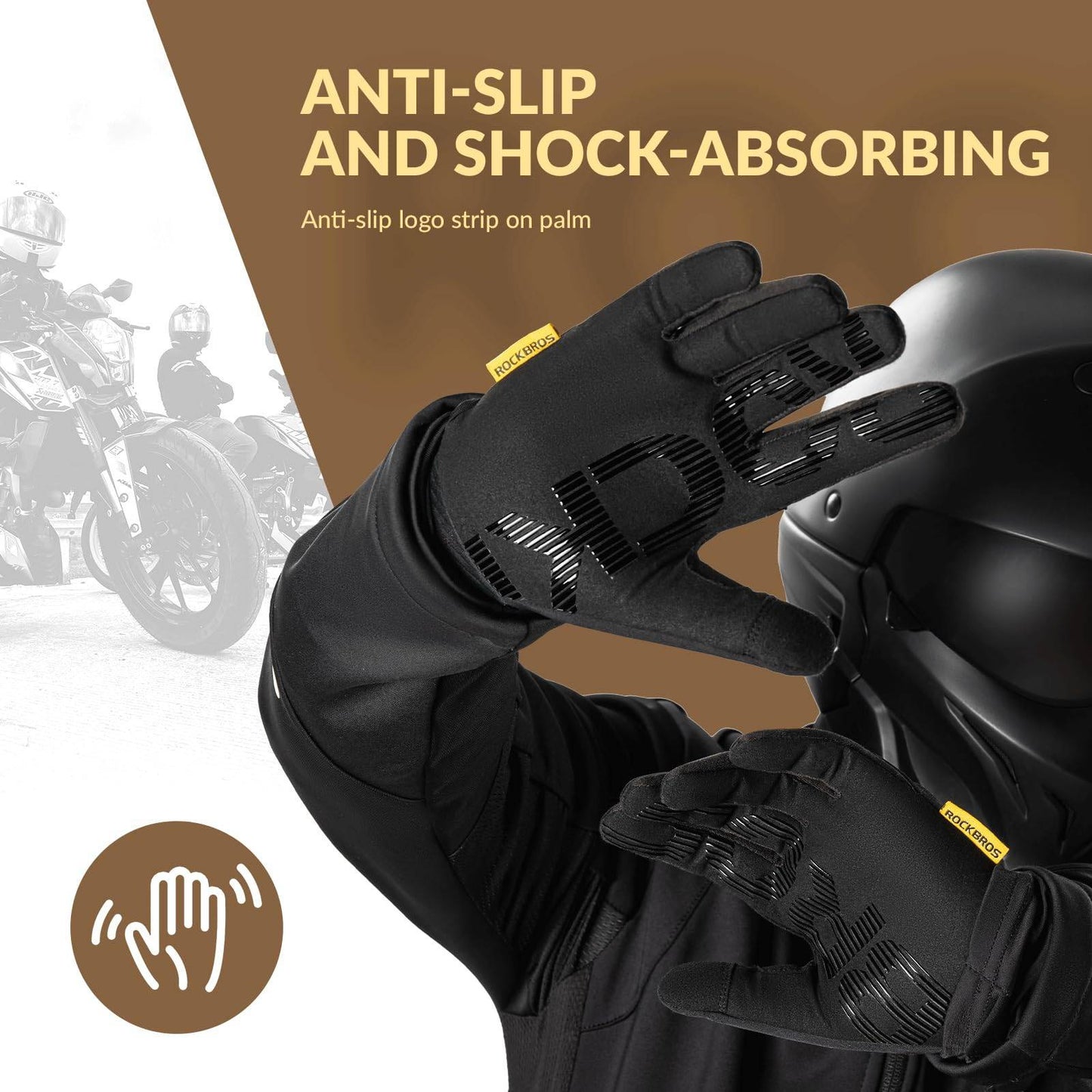 Rękawiczki rowerowe Ciepłe, wiatroszczelne, sportowe rękawiczki z pełnymi palcami ROCKBROS