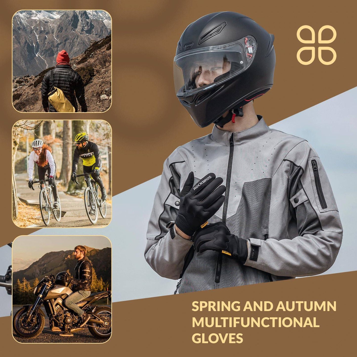 Rękawiczki rowerowe Ciepłe, wiatroszczelne, sportowe rękawiczki z pełnymi palcami ROCKBROS