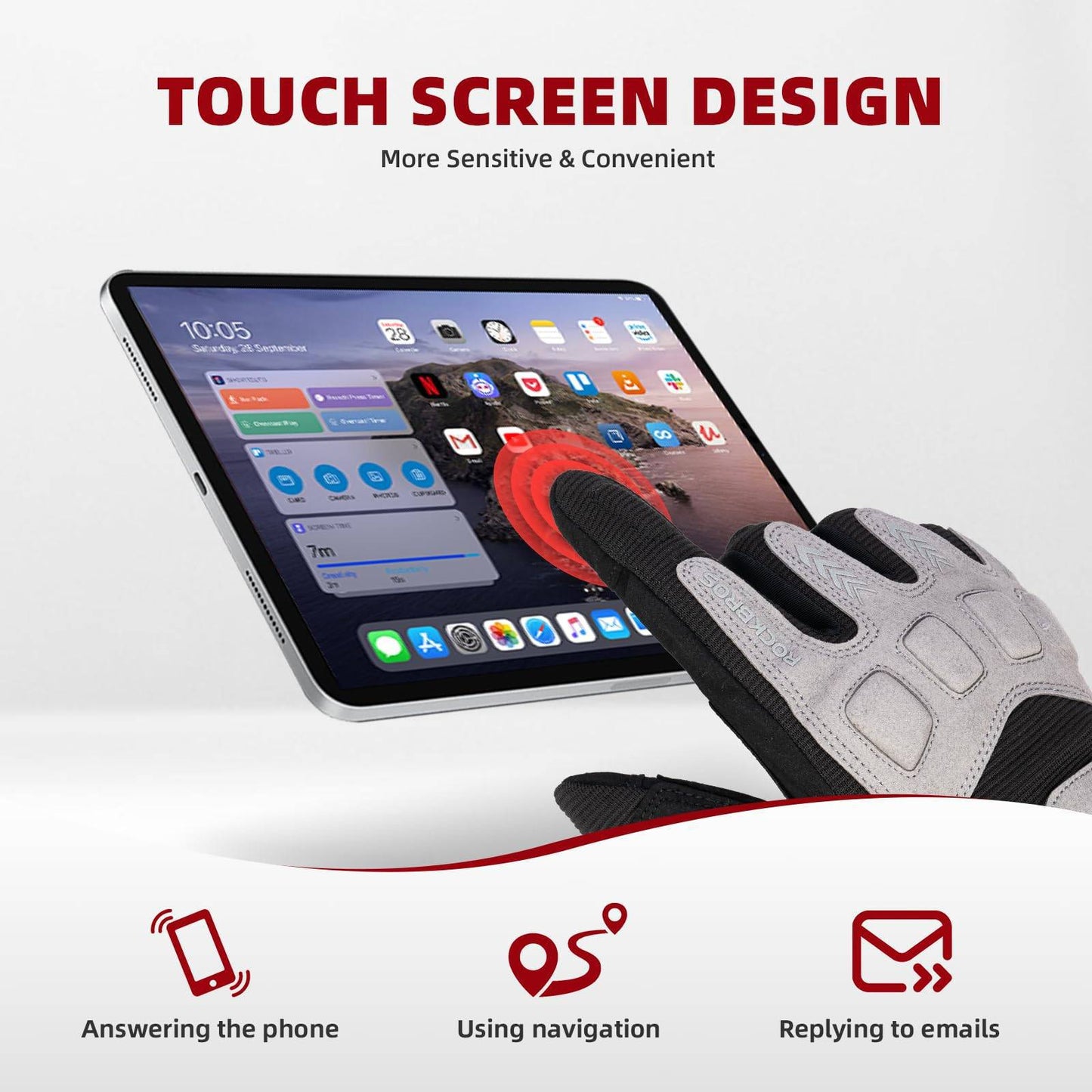 Rękawiczki rowerowe męskie, zima/jesień, MTB, amortyzujące, ROCKBROS