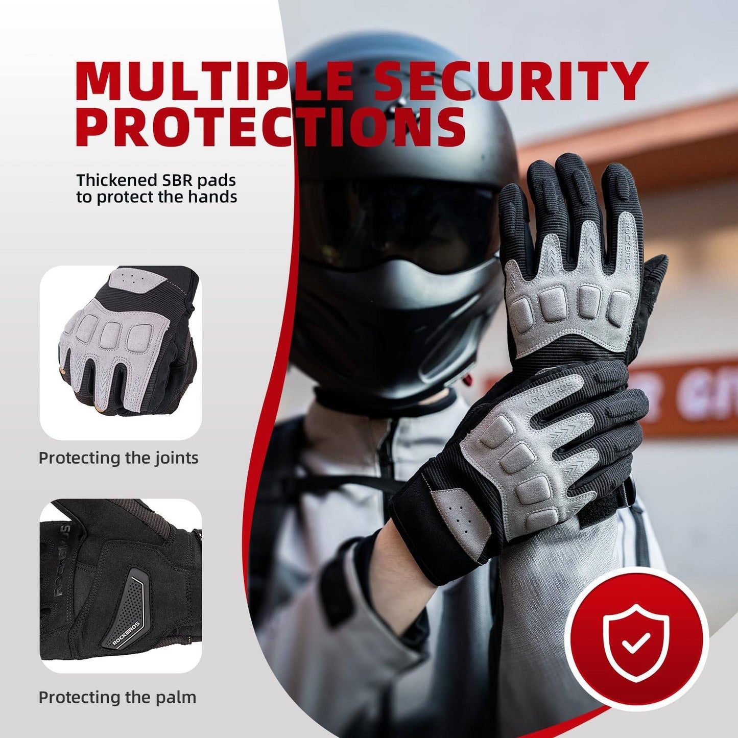 Rękawiczki rowerowe męskie, zima/jesień, MTB, amortyzujące, ROCKBROS