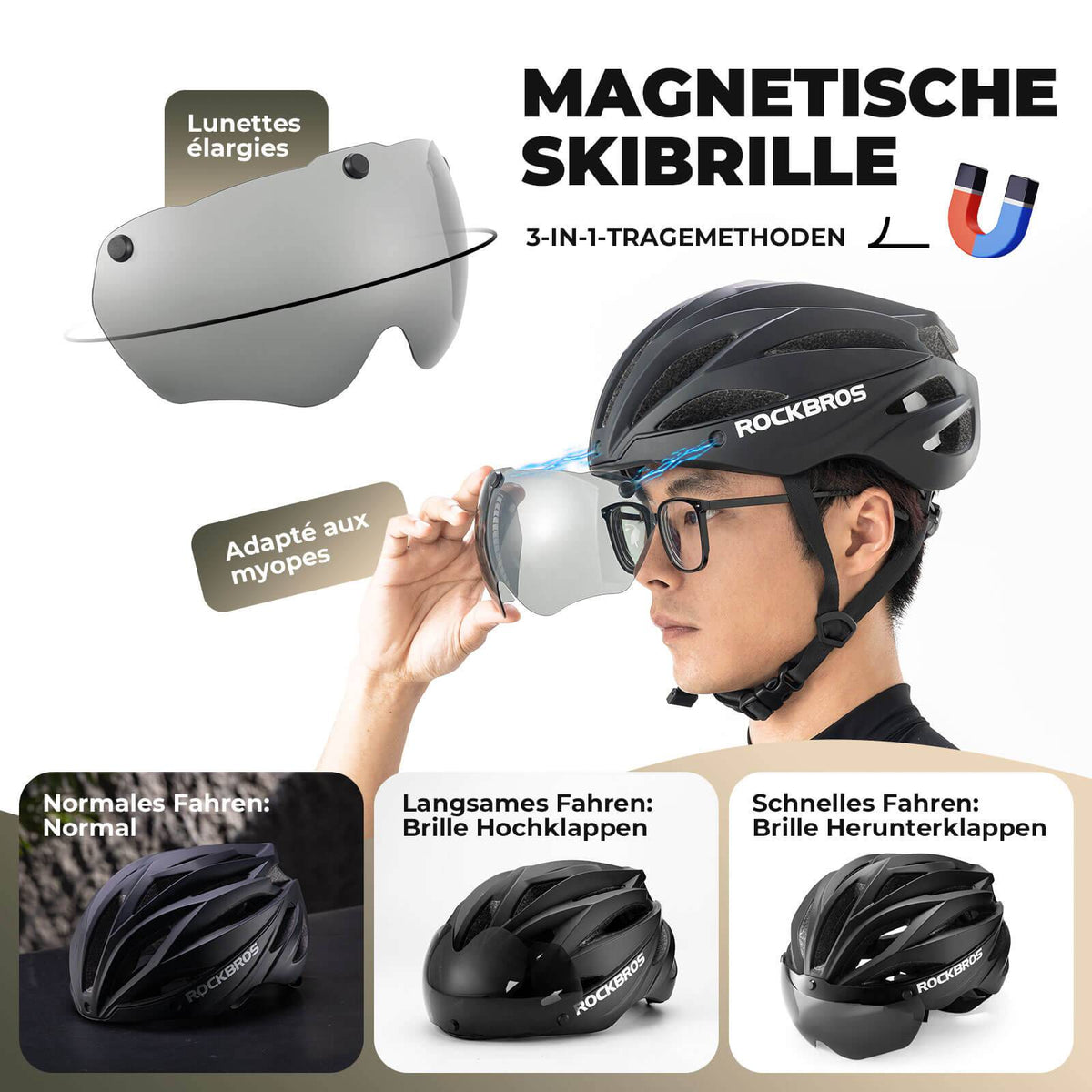 ROCKBROS Kask rowerowy Magnetyczny Odczepiany kask MTB z wizjerem