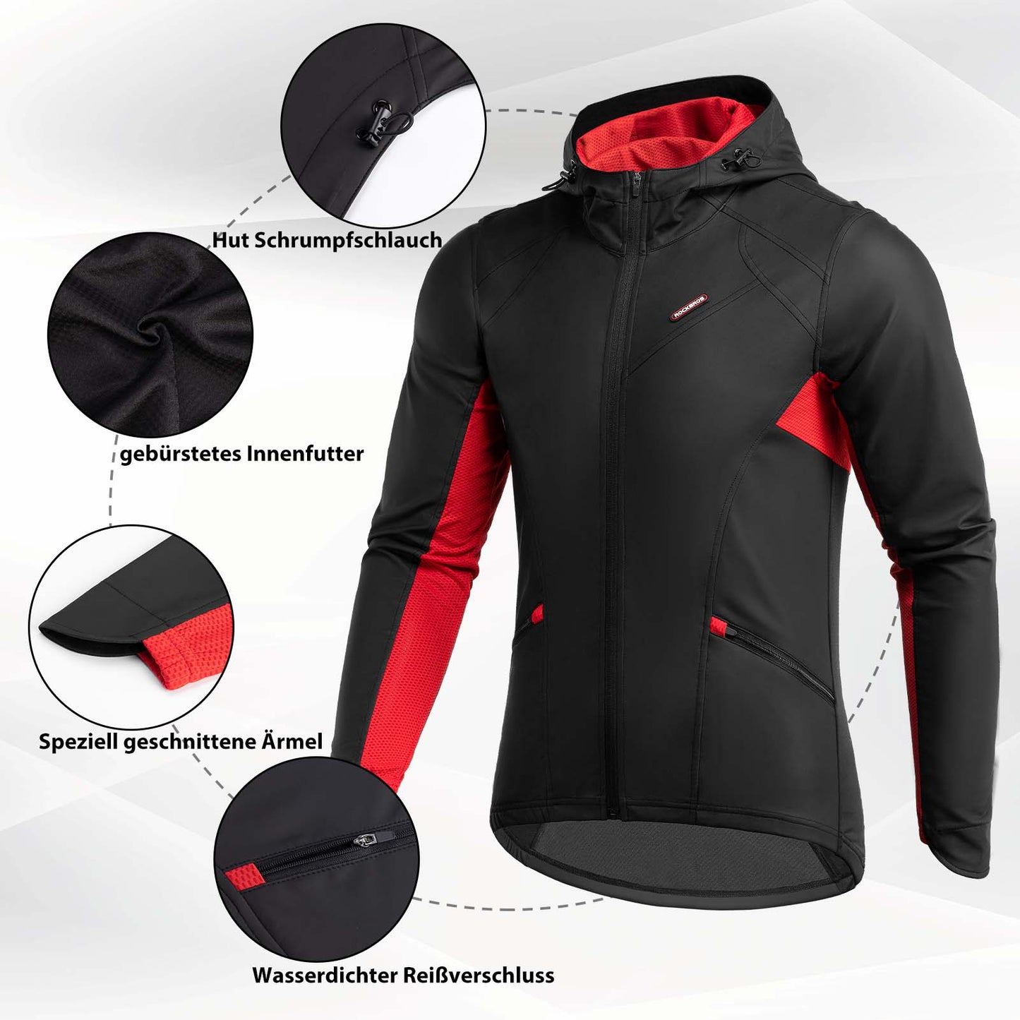 Męska zimowa wiatroodporna kurtka rowerowa typu softshell, czarna, ROCKBROS