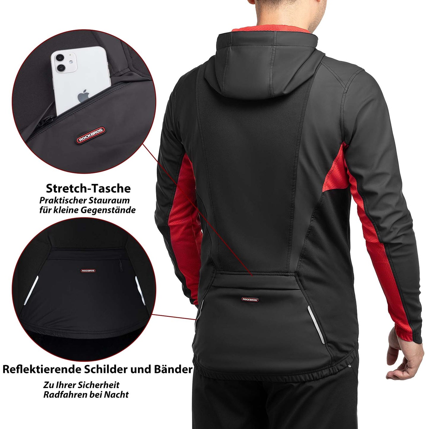 Męska zimowa wiatroodporna kurtka rowerowa typu softshell, czarna, ROCKBROS