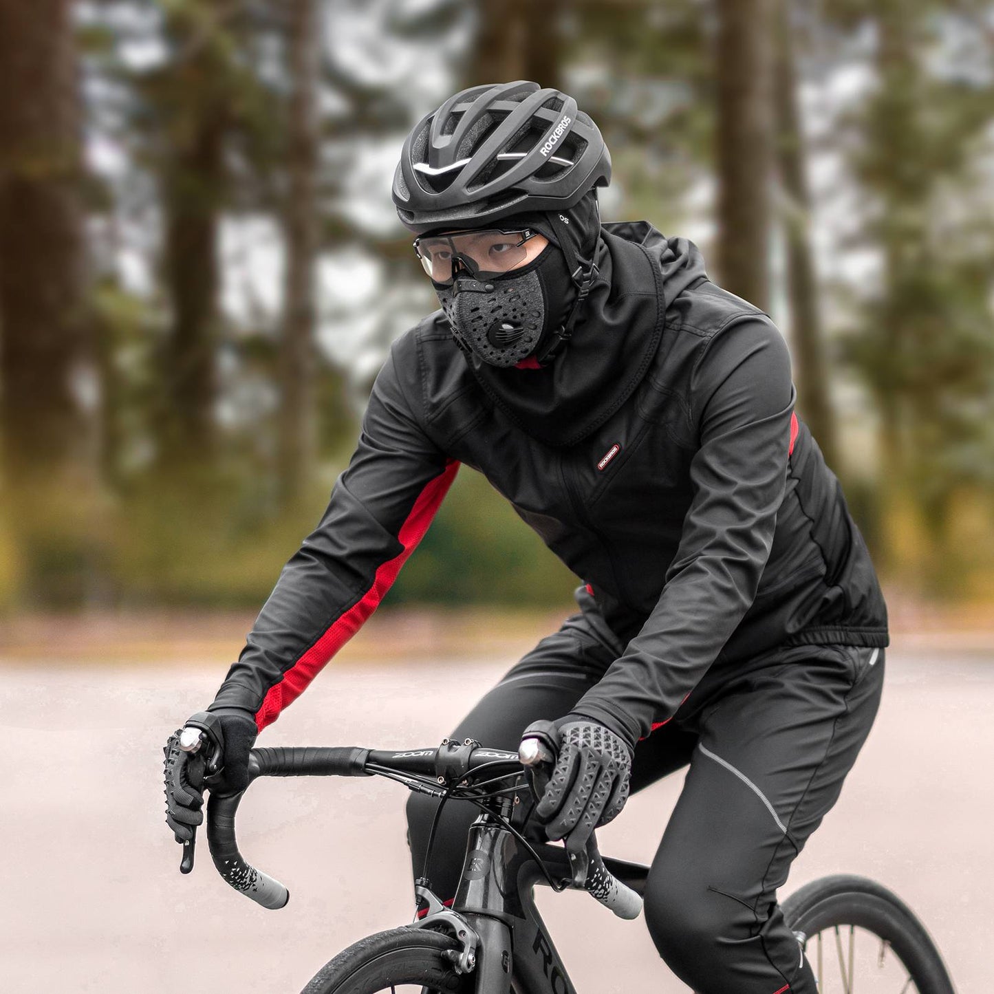 Męska zimowa wiatroodporna kurtka rowerowa typu softshell, czarna, ROCKBROS