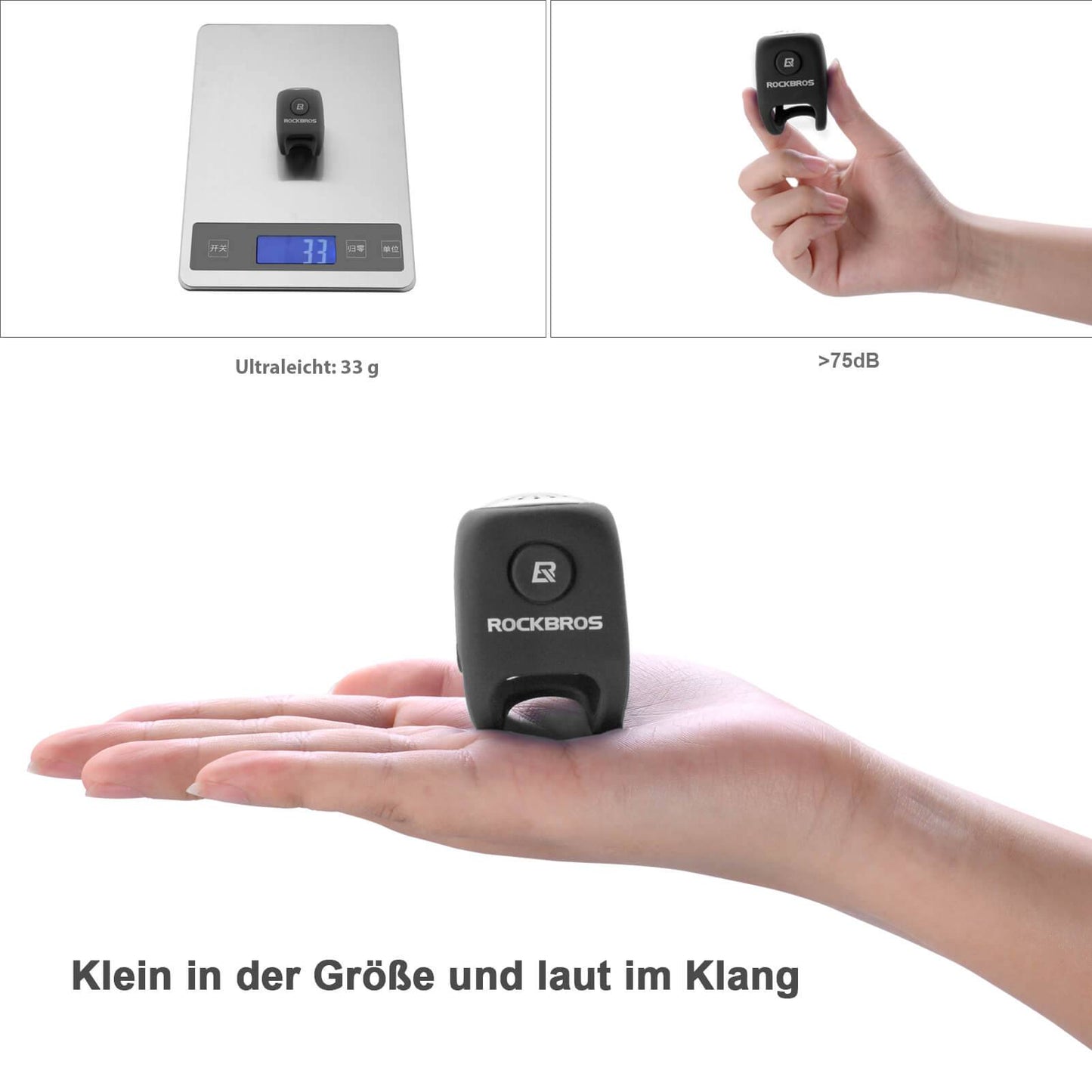 Elektroniczny dzwonek rowerowy, wodoodporny IPX4, ROCKBROS