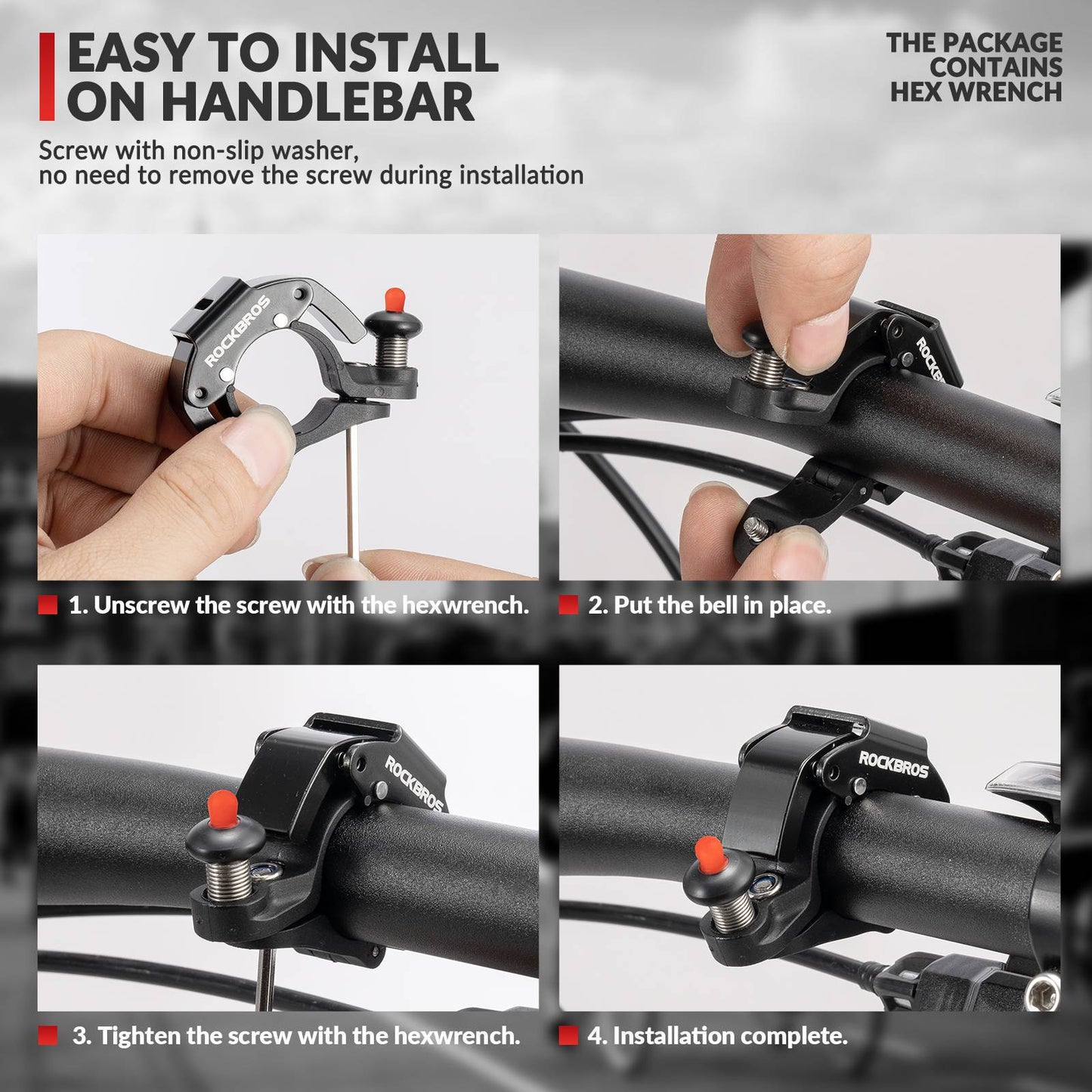 Dzwonek rowerowy, głośny 100 dB, innowacyjny mini dzwonek rowerowy, ROCKBROS