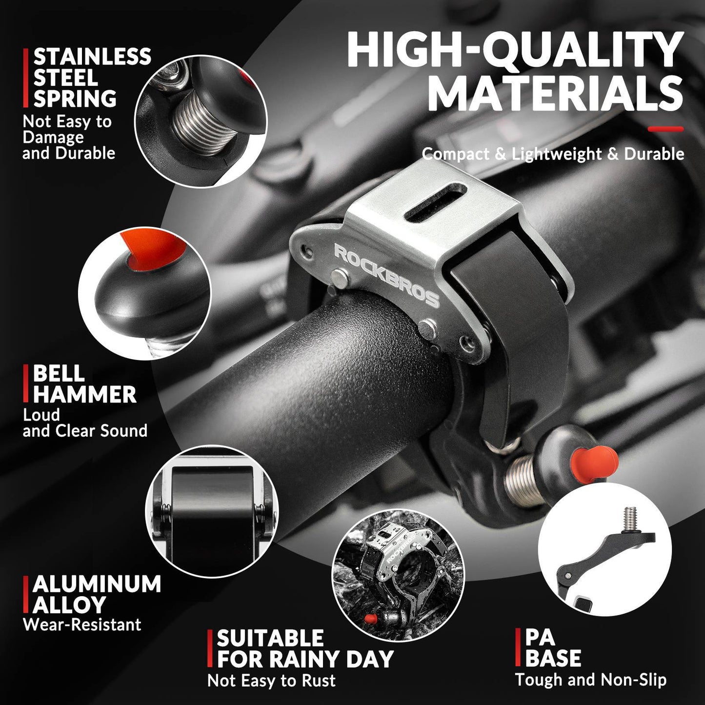 Dzwonek rowerowy, głośny 100 dB, innowacyjny mini dzwonek rowerowy, ROCKBROS