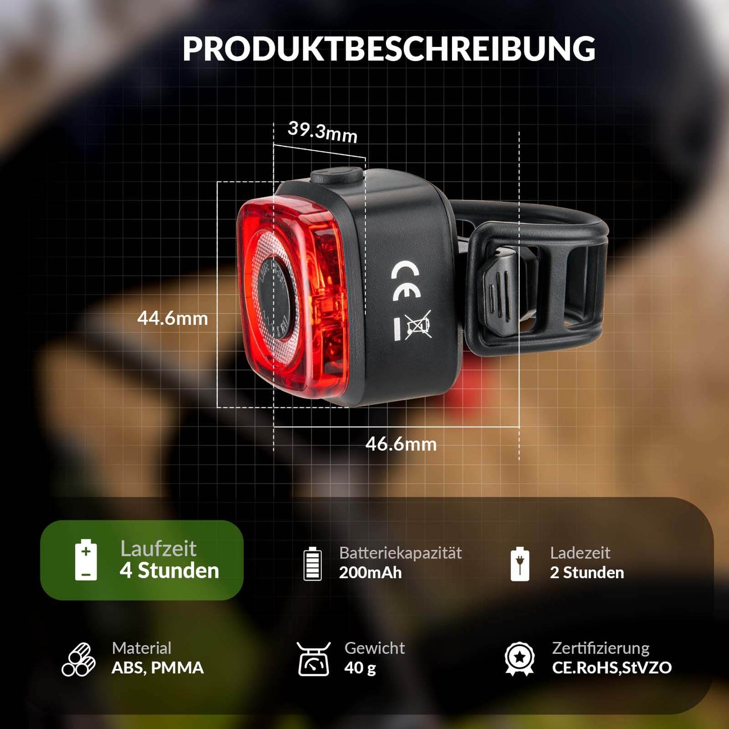 Lampka rowerowa IPX5 wodoodporna tylna, ładowalna z USB-C ROCKBROS