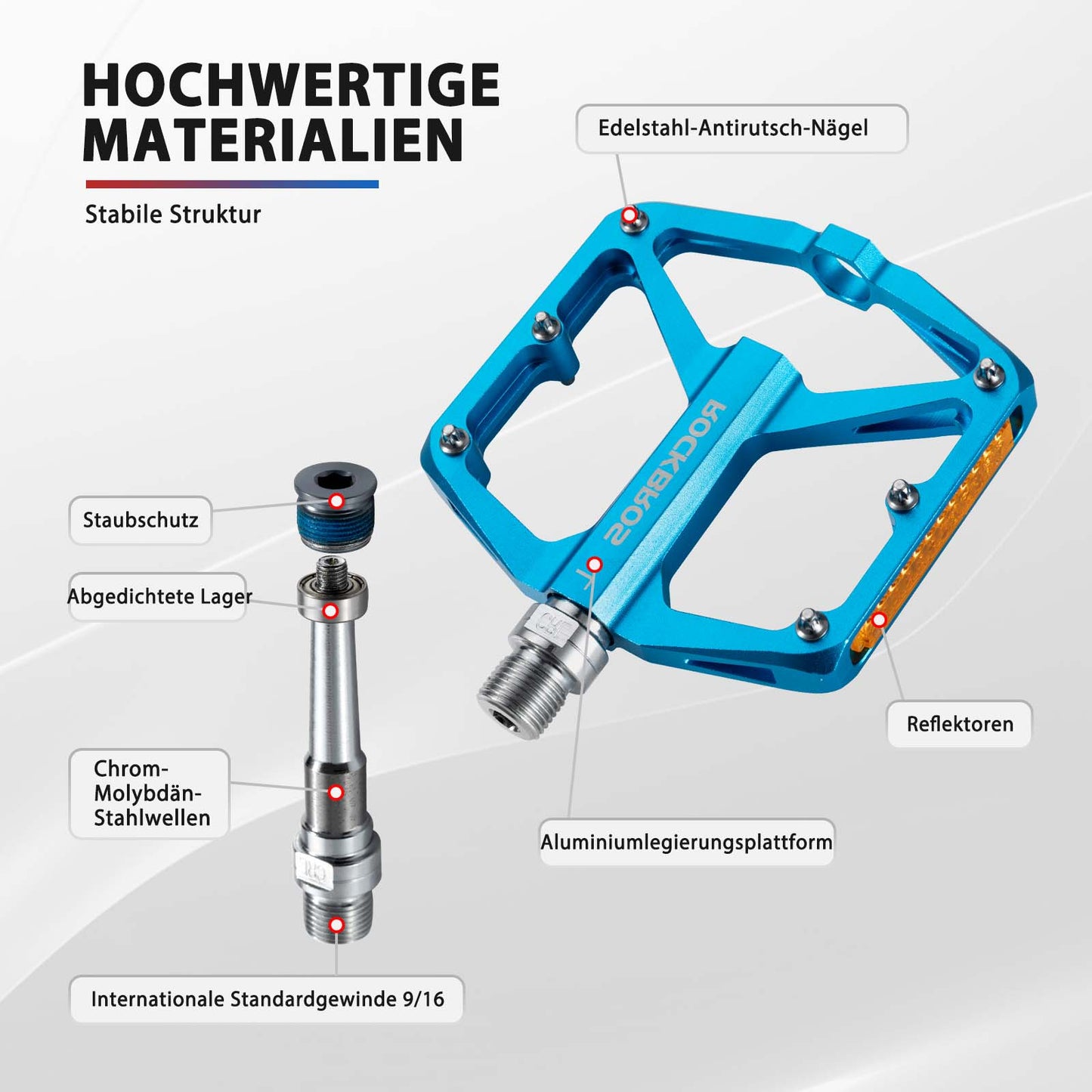Pedały rowerowe z odblaskami, wykonane ze stopu aluminium, 9/16 cala, ROCKBROS