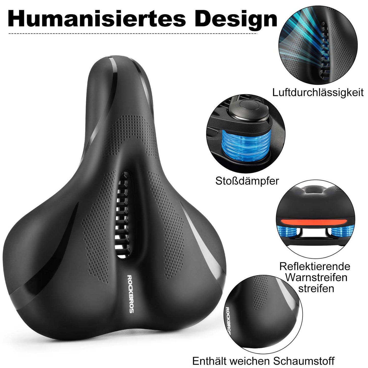 Siodełko rowerowe z pianki memory, oddychające, żelowe, ROCKBROS