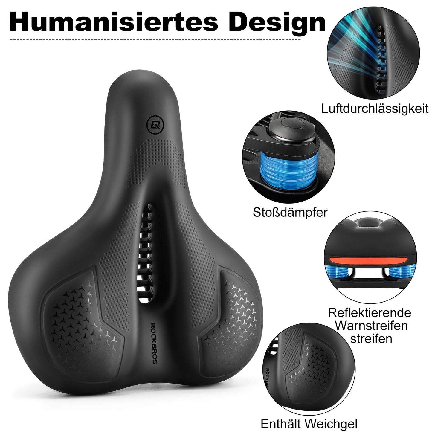 Siodełko rowerowe z pianki memory, oddychające, żelowe, ROCKBROS