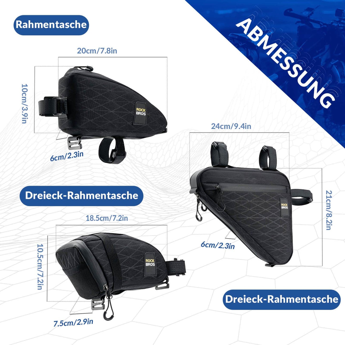 Zestaw toreb rowerowych: torba na ramę*2 + torba podsiodłowa*1 z regulowanym paskiem na ramię, 1,2 l, ROCKBROS