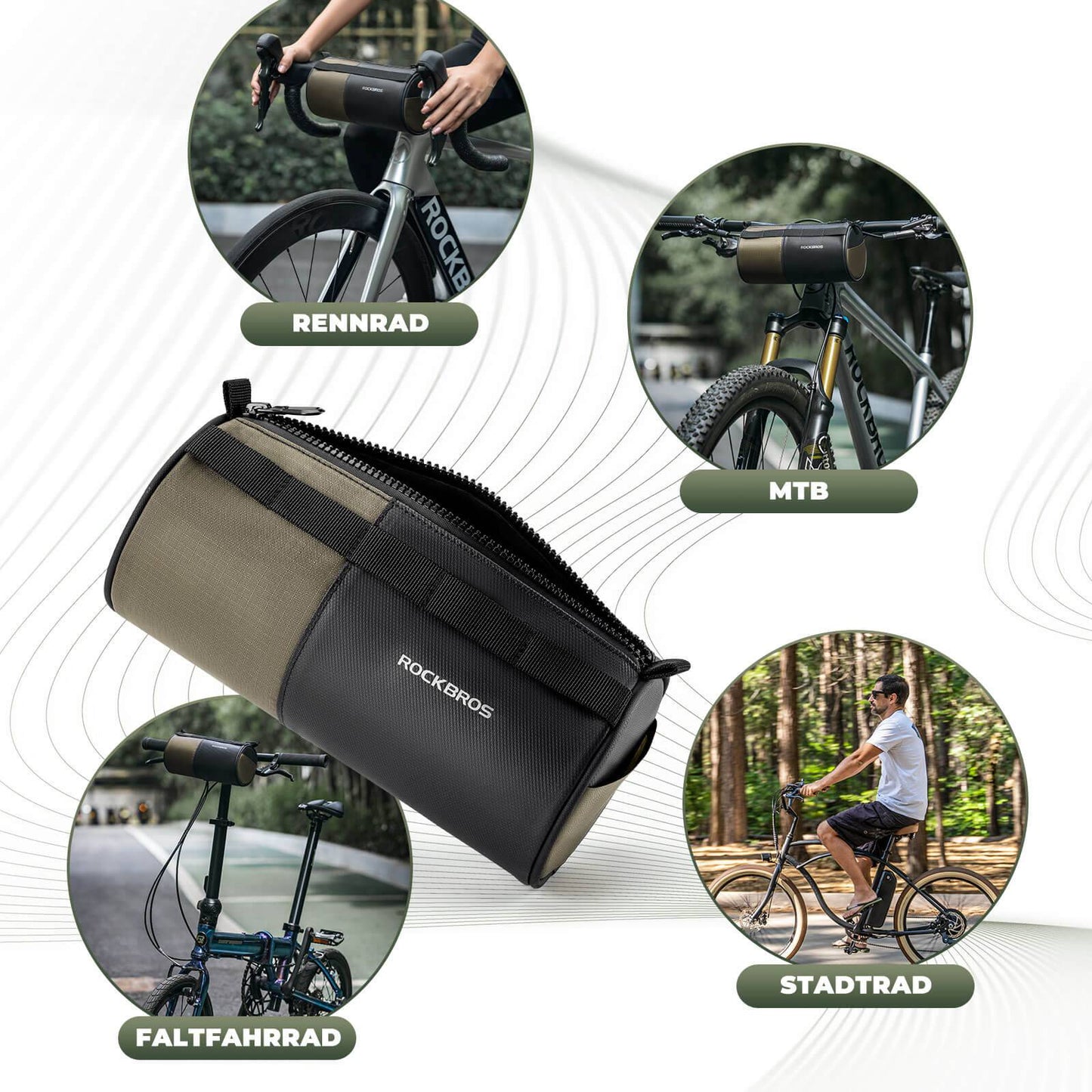 Torba cylindryczna na kierownicę ROCKBROS, 1,7 l, z paskiem na ramię