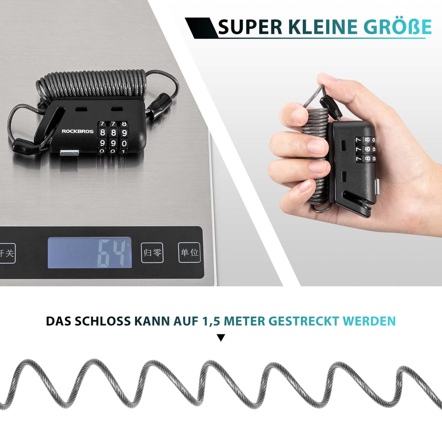 Zamek do kasku 150 cm, zamek szyfrowy 3-cyfrowy ROCKBROS