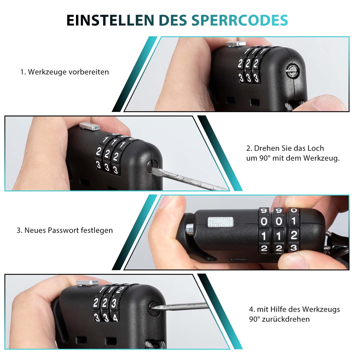 Zamek do kasku 150 cm, zamek szyfrowy 3-cyfrowy ROCKBROS