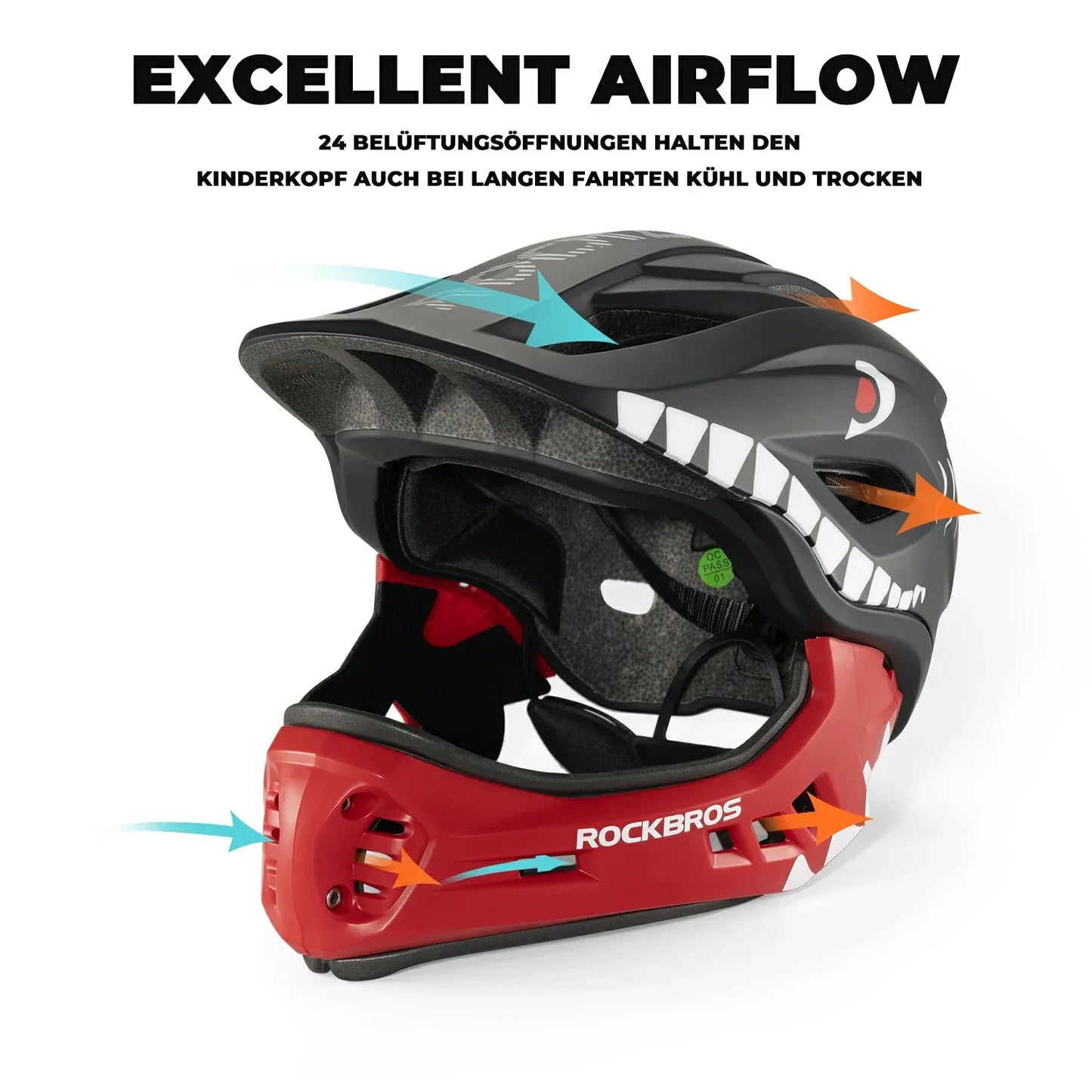 Kask integralny dla dzieci z kreskówkową grafiką i odpinanym ochraniaczem podbródka ROCKBROS