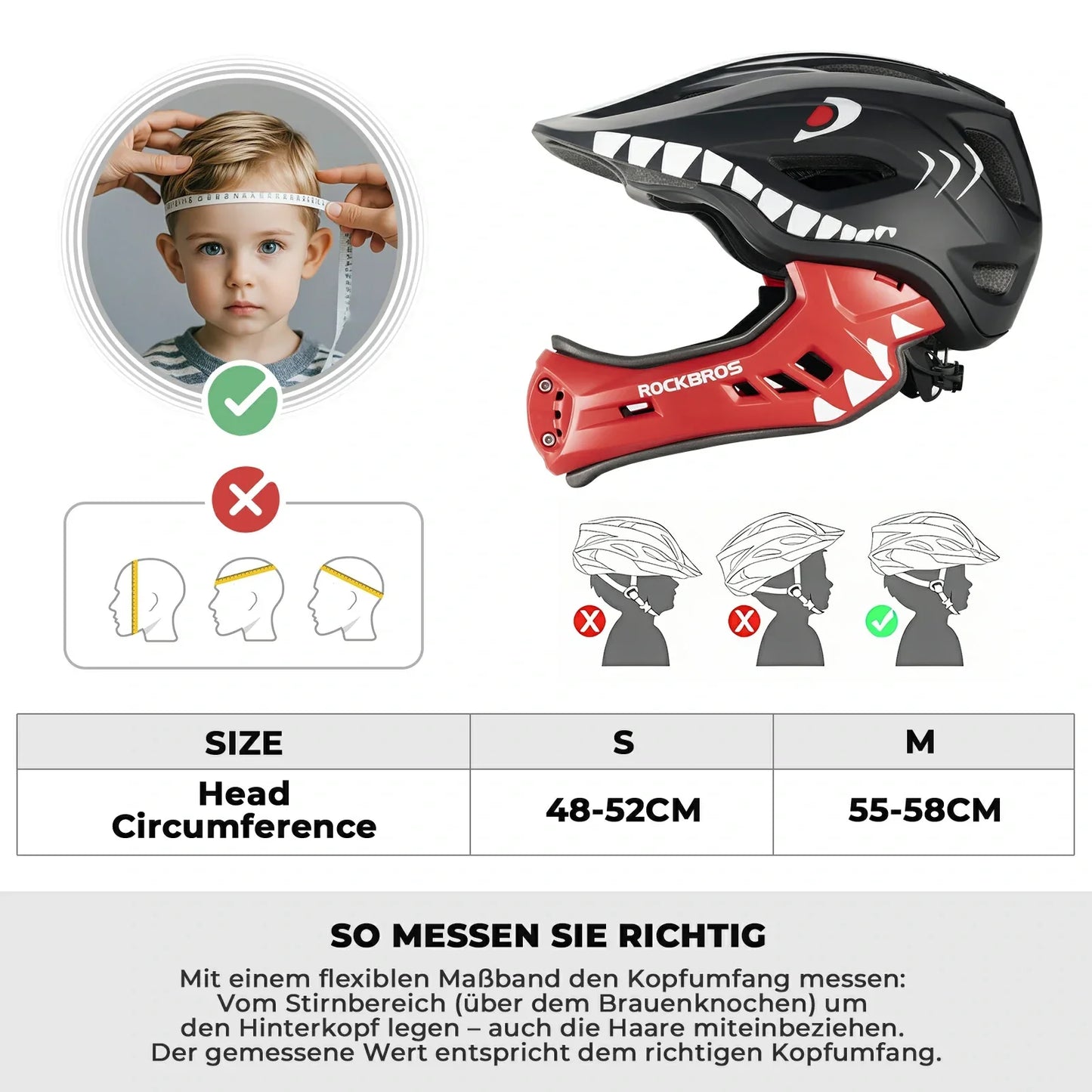 Kask integralny dla dzieci z kreskówkową grafiką i odpinanym ochraniaczem podbródka ROCKBROS