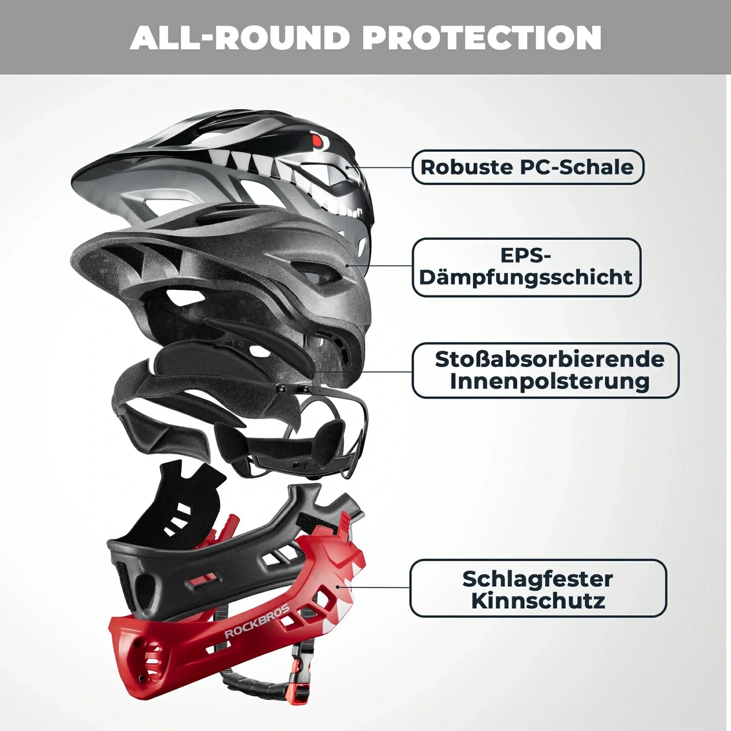 Kask integralny dla dzieci z kreskówkową grafiką i odpinanym ochraniaczem podbródka ROCKBROS