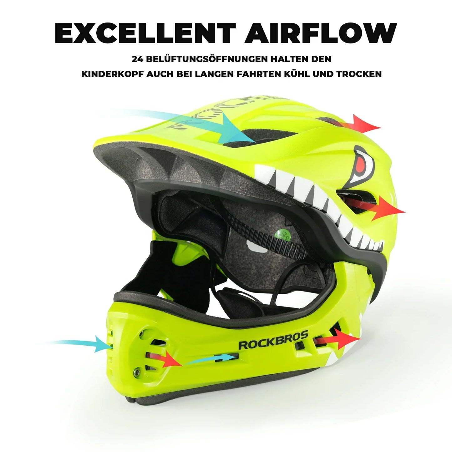 Kask integralny dla dzieci z kreskówkową grafiką i odpinanym ochraniaczem podbródka ROCKBROS