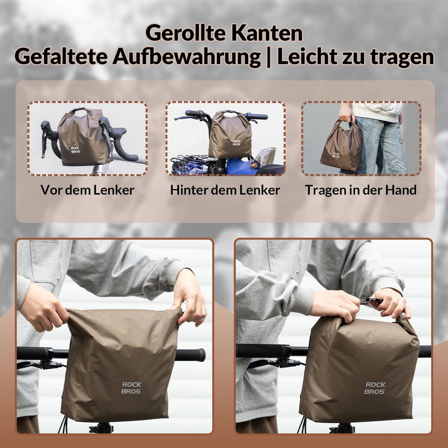 Torba na kierownicę, wodoodporny koszyk rowerowy, torba przednia, regulowana 2,5 l-4 l, ROCKBROS