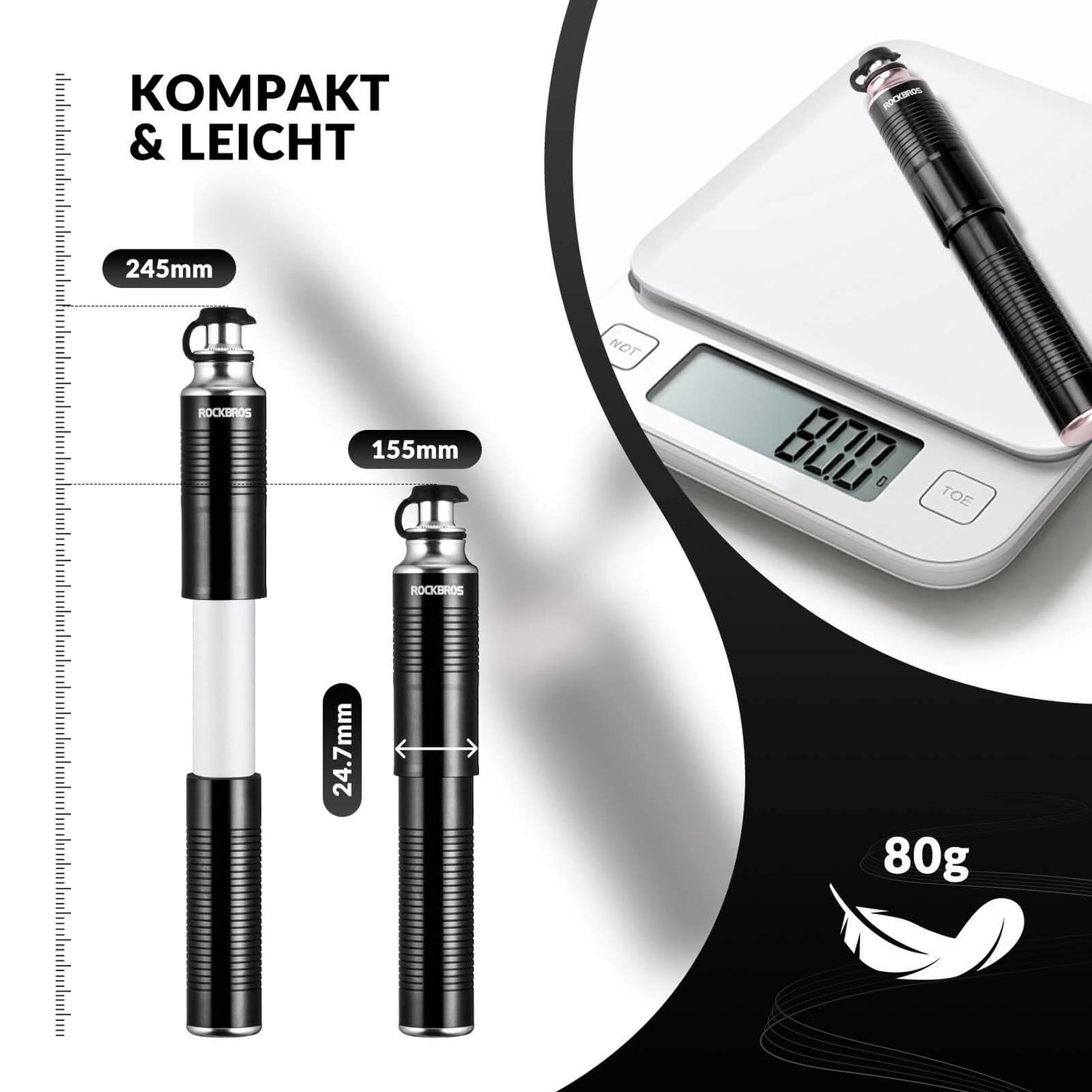 ROCKBROS aluminiowa pompka ręczna do wentyli Schrader i Presta