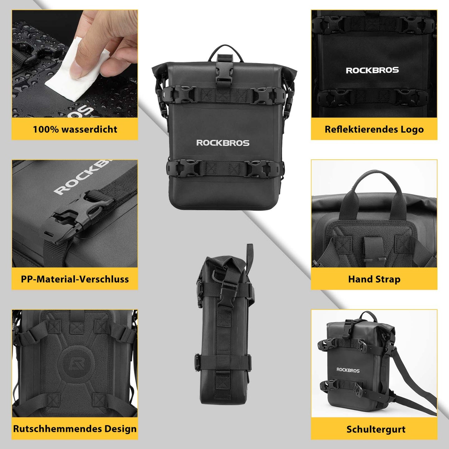 Torba boczna motocyklowa, wodoodporna, torba na sakwy, 5L, czarna, ROCKBROS