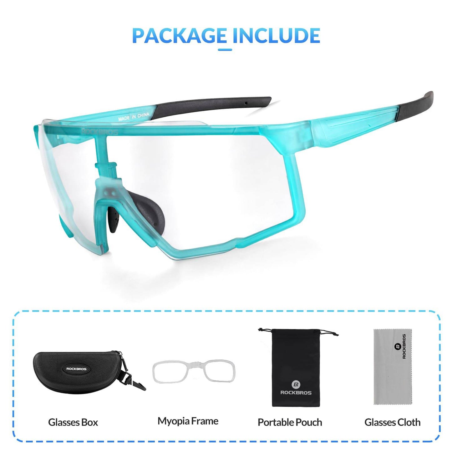 Fotochromowe okulary rowerowe HD do aktywności na świeżym powietrzu, niebieskie, ROCKBROS