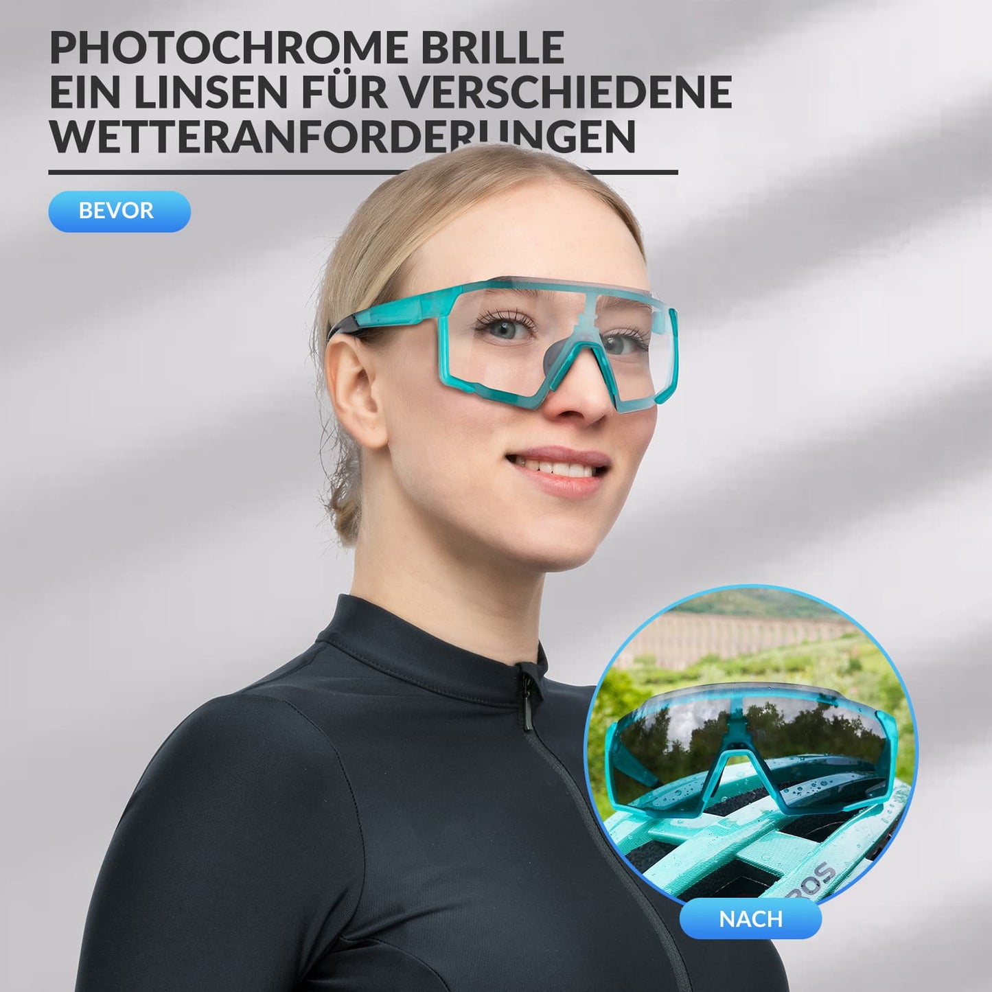Fotochromowe okulary rowerowe HD do aktywności na świeżym powietrzu, niebieskie, ROCKBROS