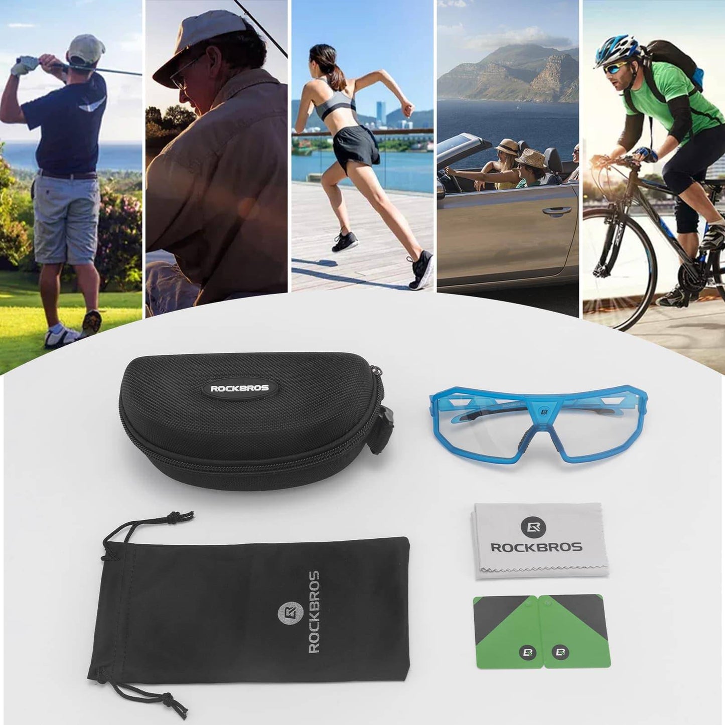 Okulary przeciwsłoneczne fotochromowe z ochroną UV400, okulary rowerowe unisex, niebieskie ROCKBROS