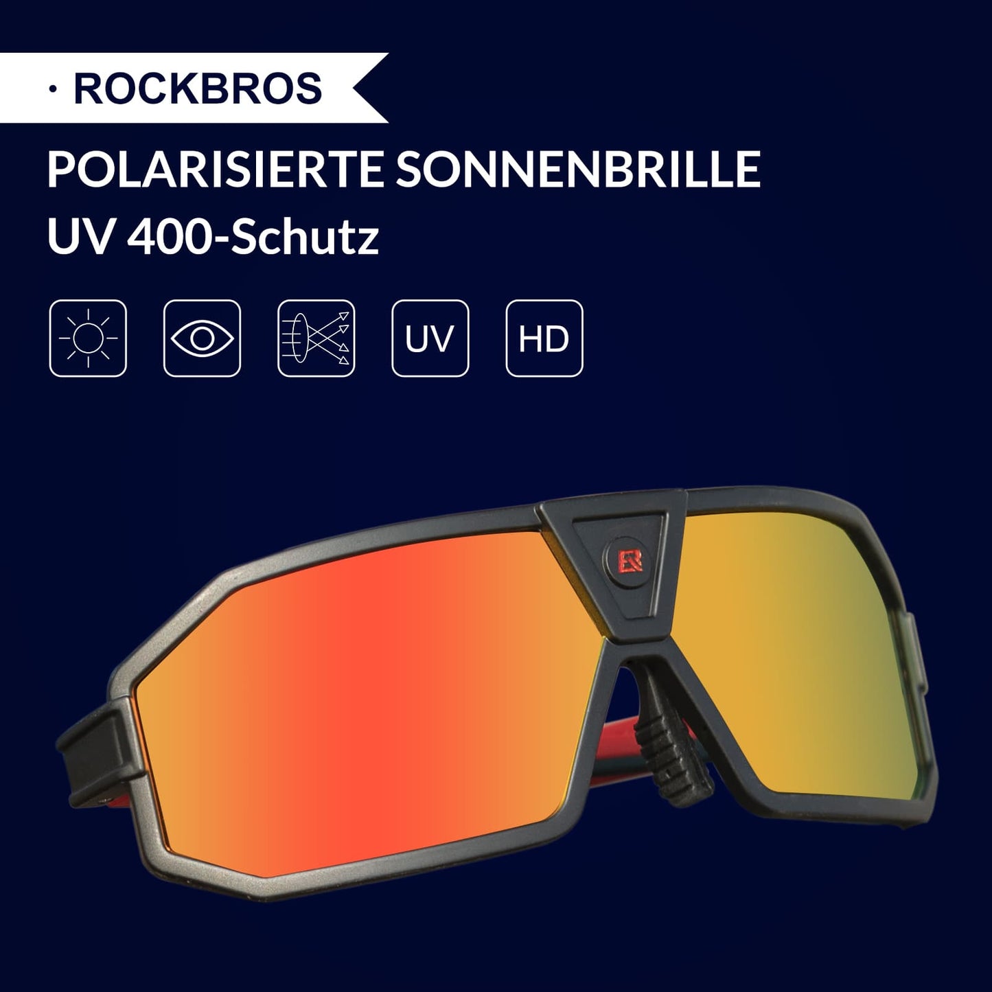 Okulary przeciwsłoneczne polaryzacyjne, okulary rowerowe, unisex, czarno-czerwone, ROCKBROS