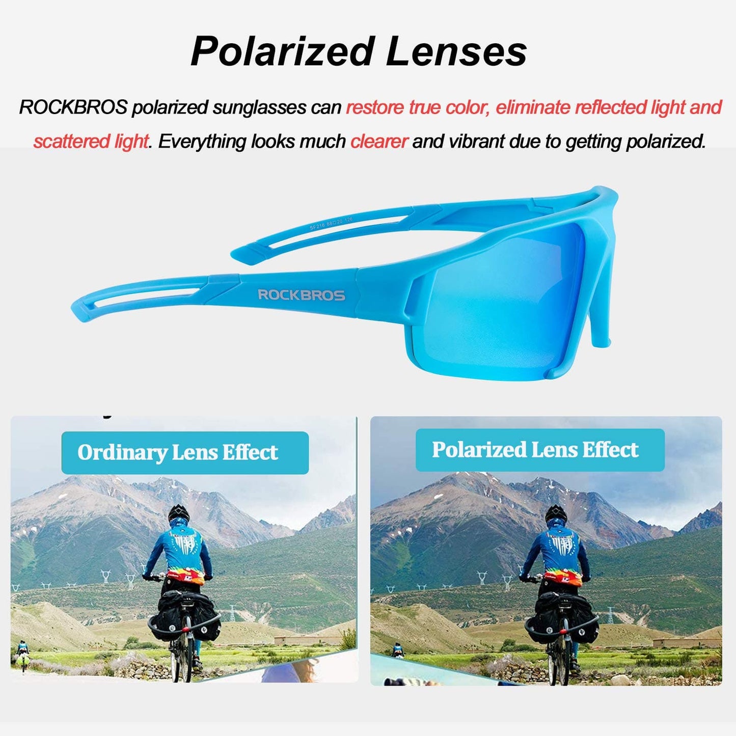 Okulary przeciwsłoneczne z polaryzacją i filtrem UV400, jasnoniebieskie, unisex, ROCKBROS