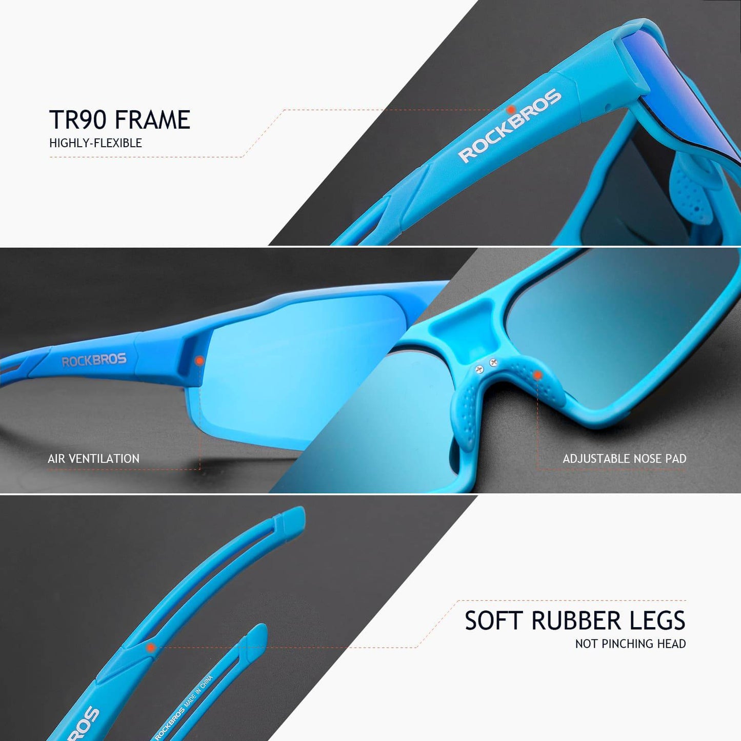 Okulary przeciwsłoneczne z polaryzacją i filtrem UV400, jasnoniebieskie, unisex, ROCKBROS