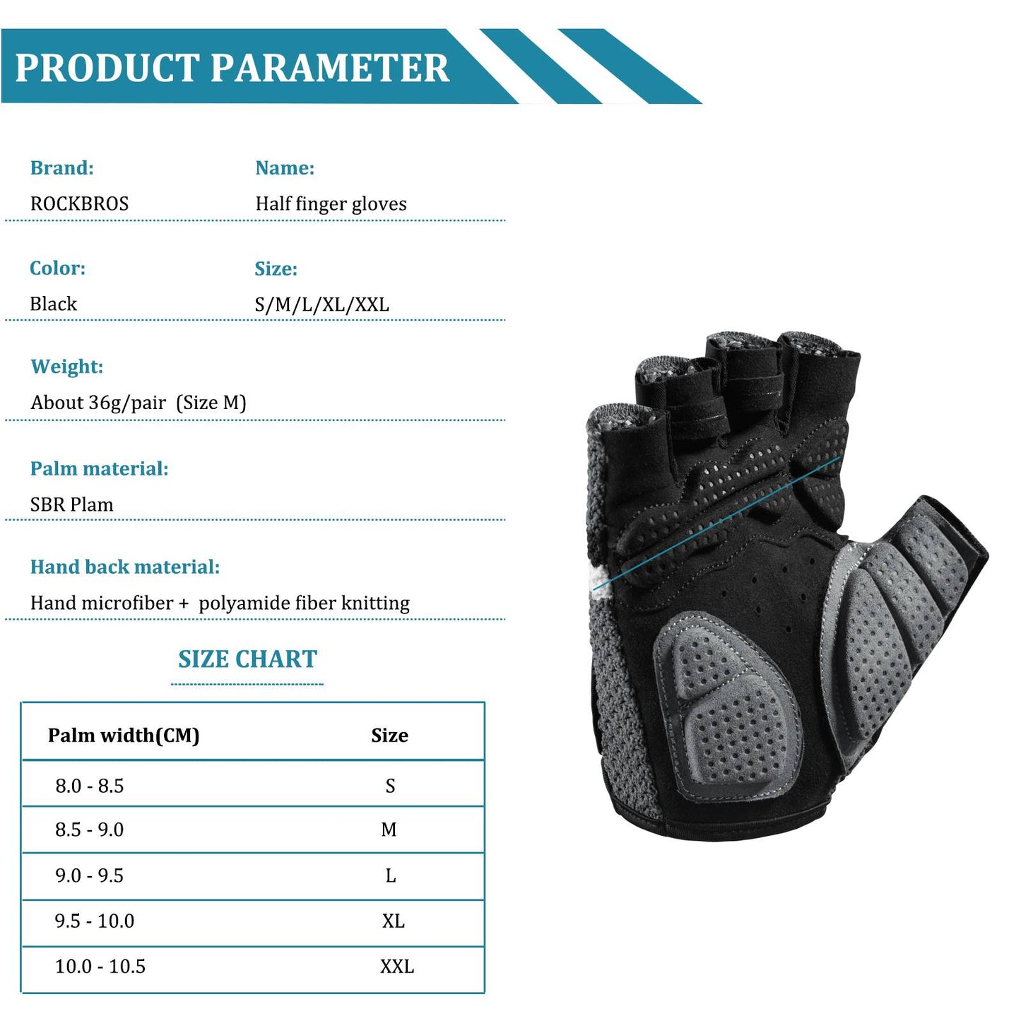 Rękawiczki rowerowe z półpalcami, uniwersalne rękawice treningowe, ROCKBROS