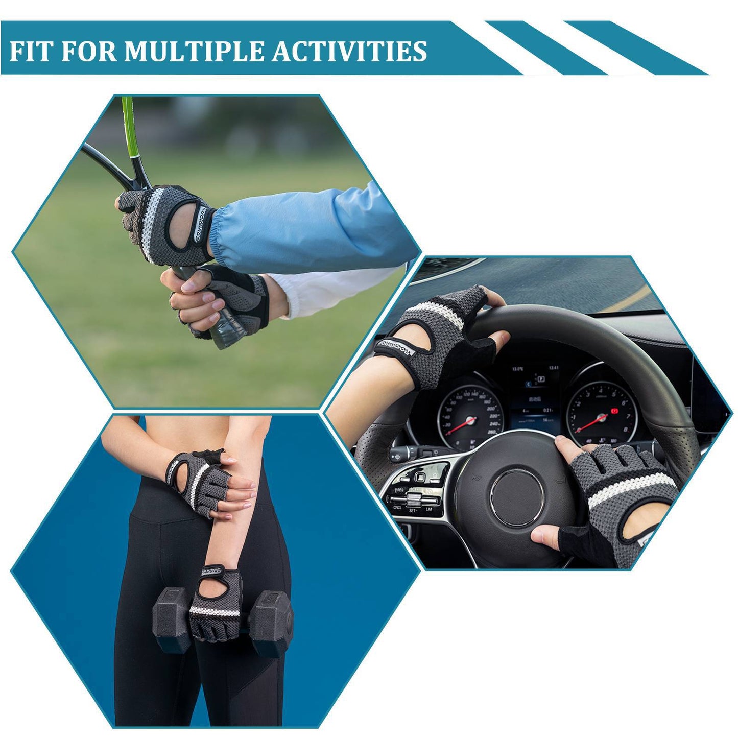 Rękawiczki rowerowe z półpalcami, uniwersalne rękawice treningowe, ROCKBROS