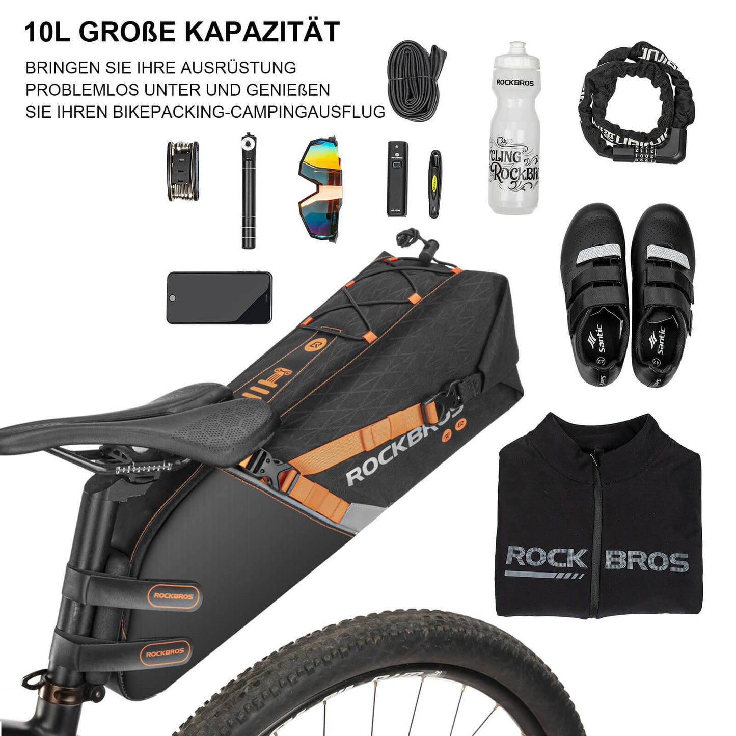 Wodoodporna torba podsiodłowa do rowerów MTB i szosowych, 10L, ROCKBROS