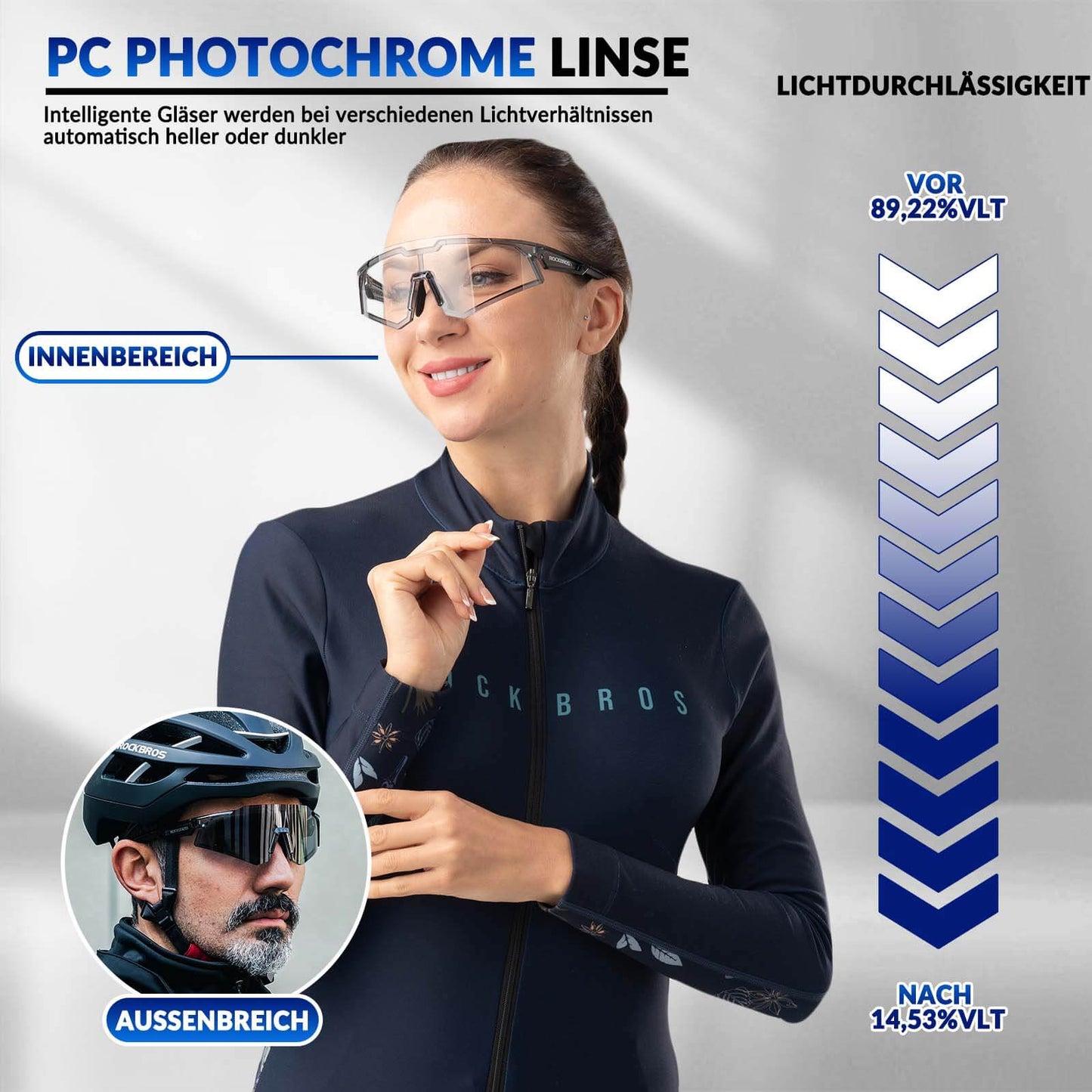 Okulary przeciwsłoneczne, okulary rowerowe, samoprzyciemniające, outdoorowe, ochrona UV400, ROCKBROS