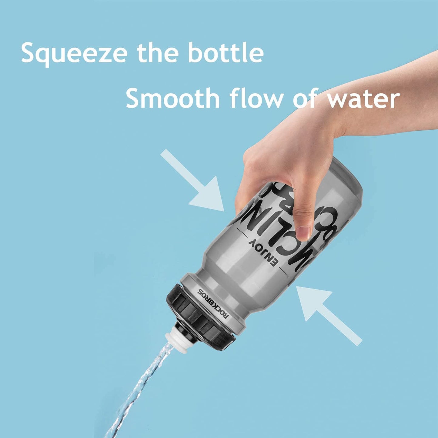 Butelka sportowa na wodę ROCKBROS o pojemności 600 ml wykonana z PP5, dostarczana z pokrowcem przeciwkurzowym.