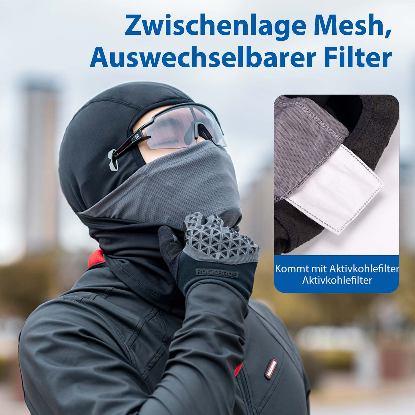 Kominiarka, wiatroszczelna czapka pod kask wykonana z ciepłego polaru, czarna, ROCKBROS