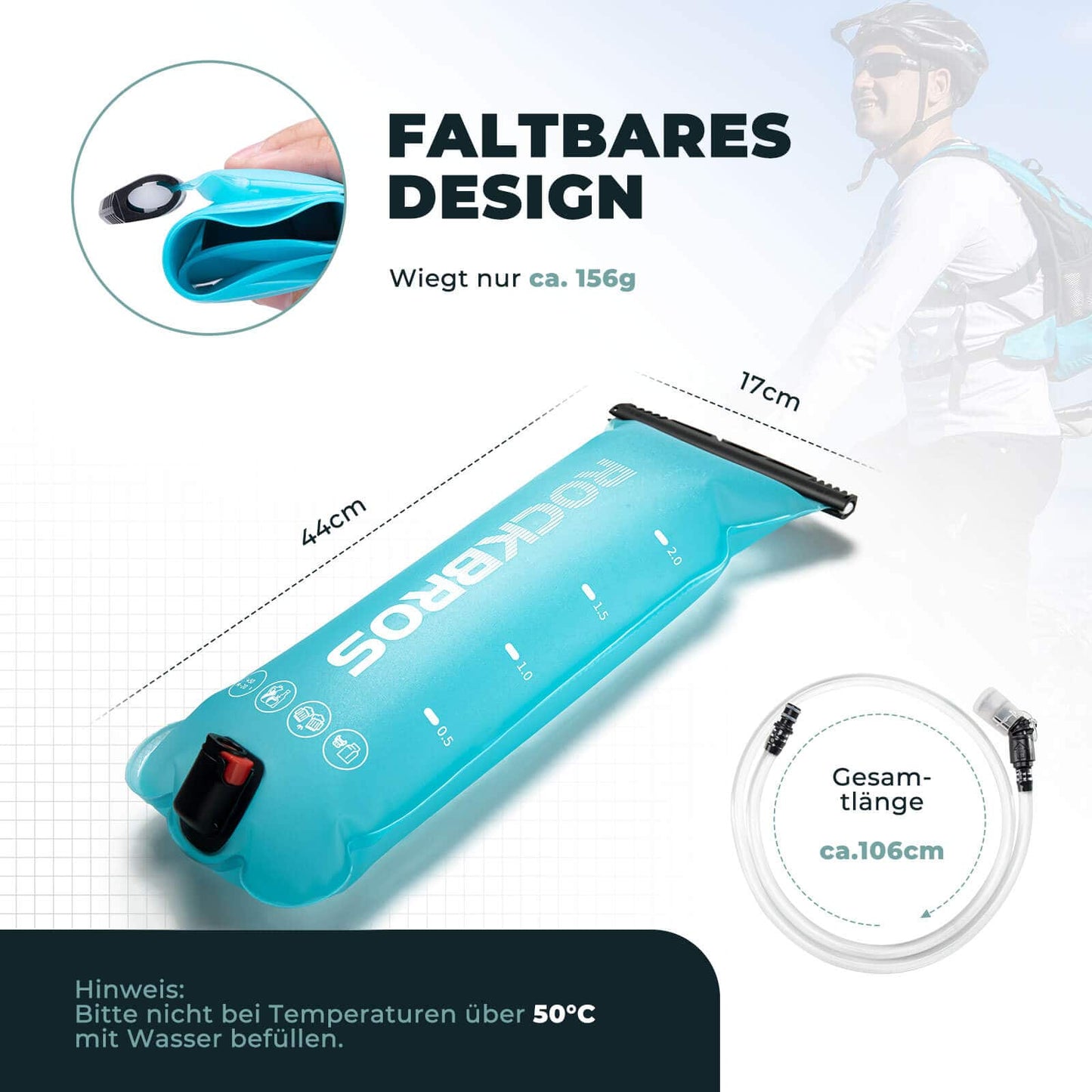 Bukłak na wodę 2L z rurką do picia, lekki bukłak z TPU, ROCKBROS